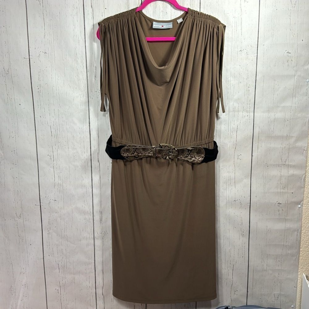 Avenue Studio Womens Draped Sleeveless Elastic Waist Belted Knee Length Dress